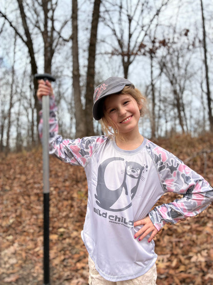 Youth Pink Critter Camo Long Sleeve Crew Shirt