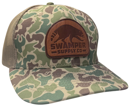 Leather Patch Coon Cap with Critter Camo