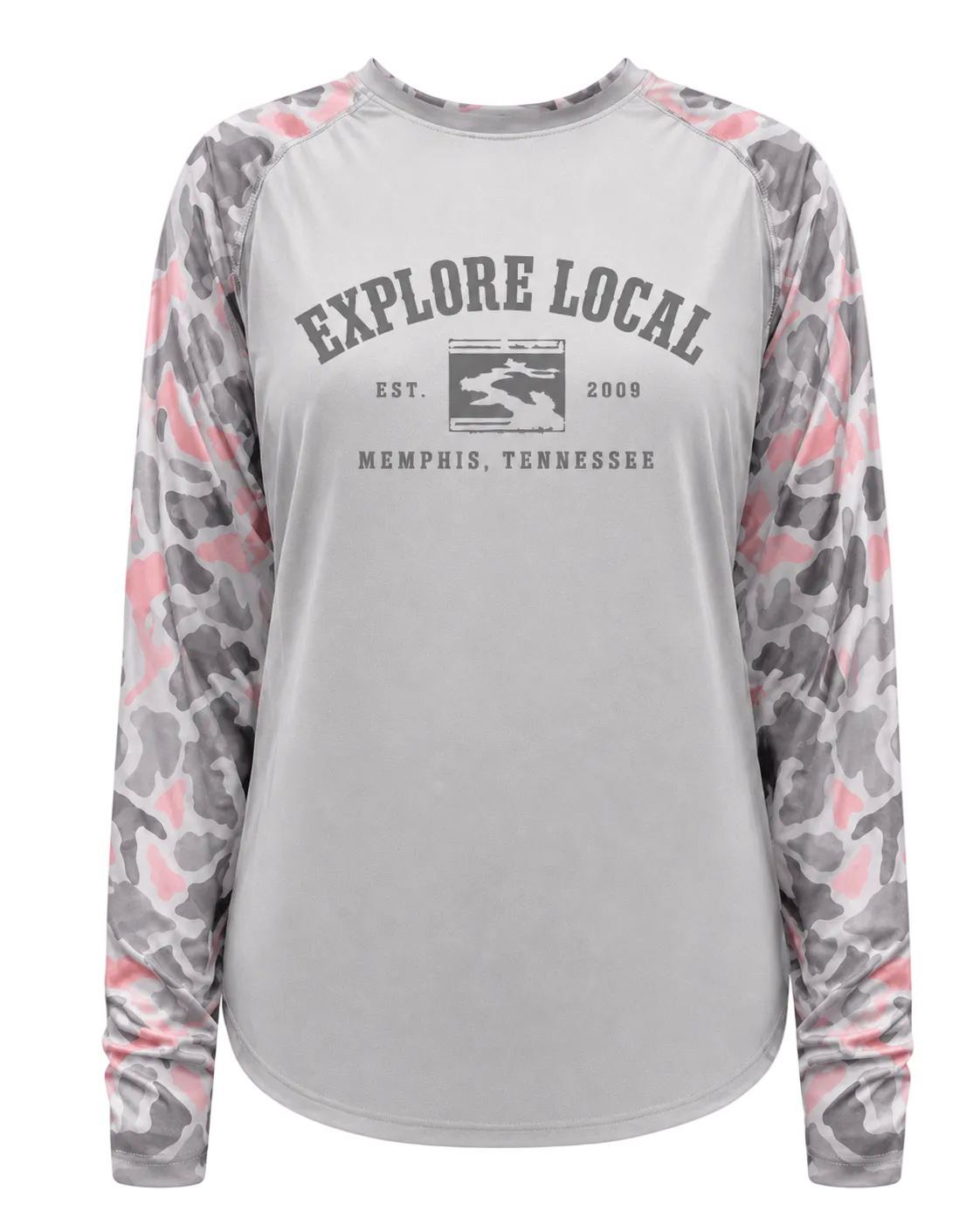 Wolf River Conservancy - Explore Local Crew Neck Shirt Pink Critter Camo