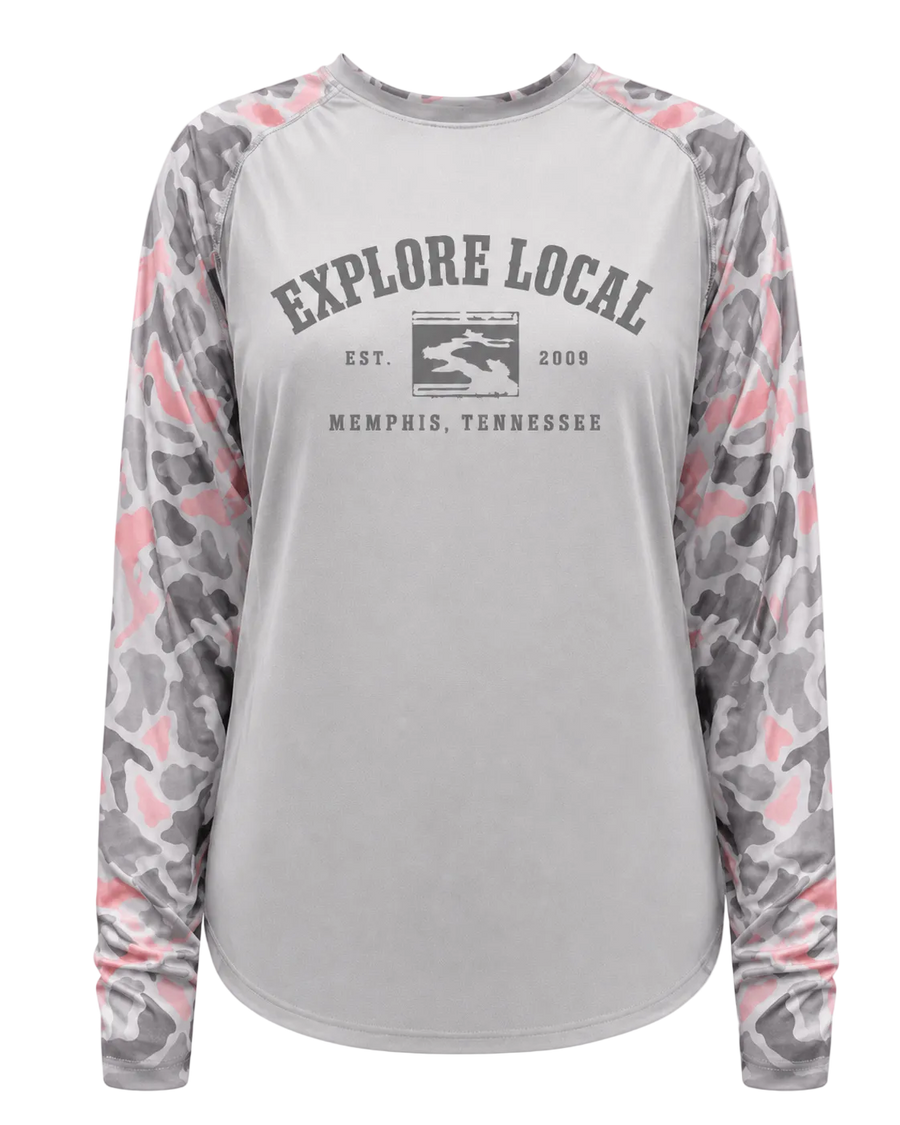 Wolf River Conservancy - Explore Local Crew Neck Shirt Pink Critter Camo